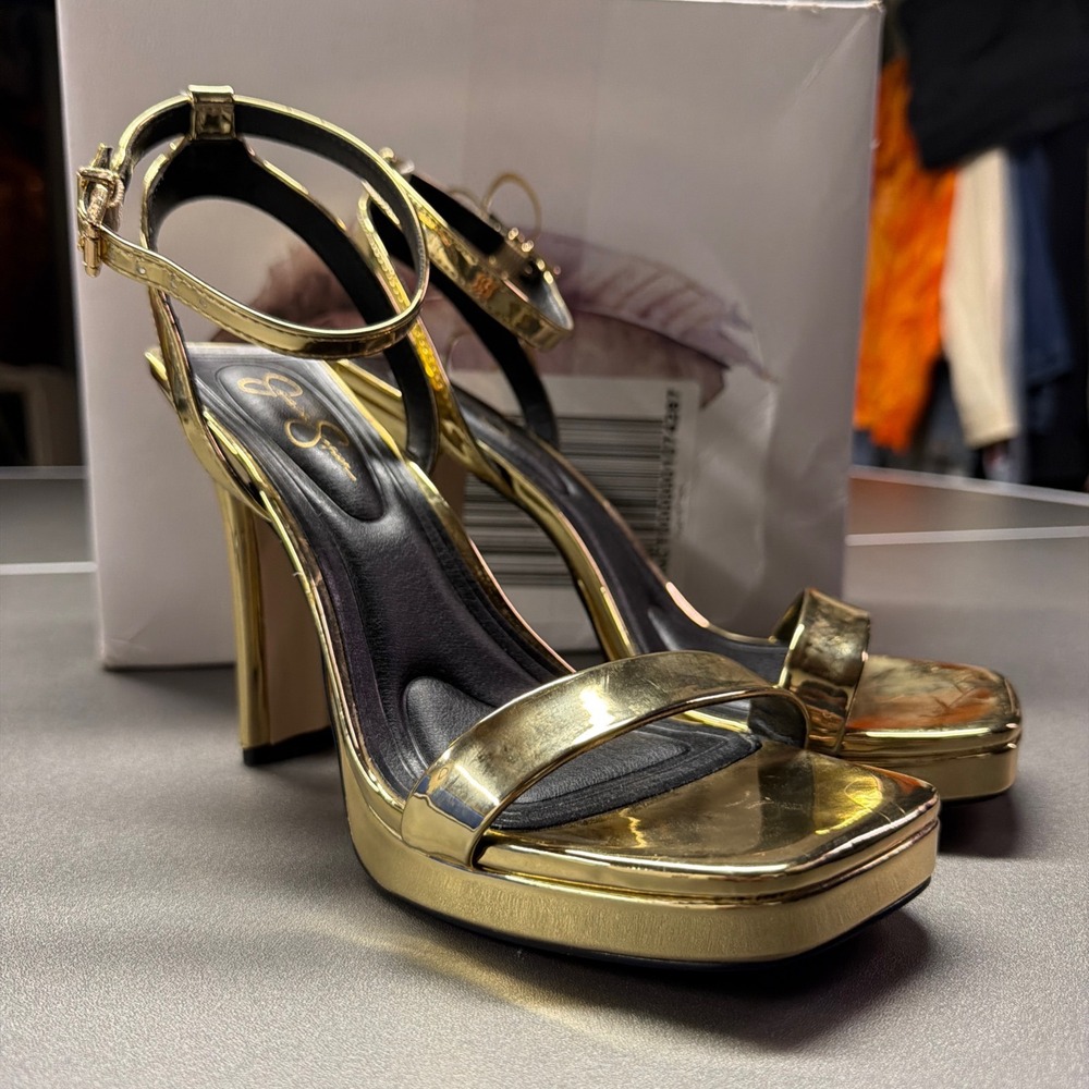 Jessica Simpson Adonia Gold Mirror Metallic Blade Heel Platform Sandals ADONIA - Picture 7 of 8